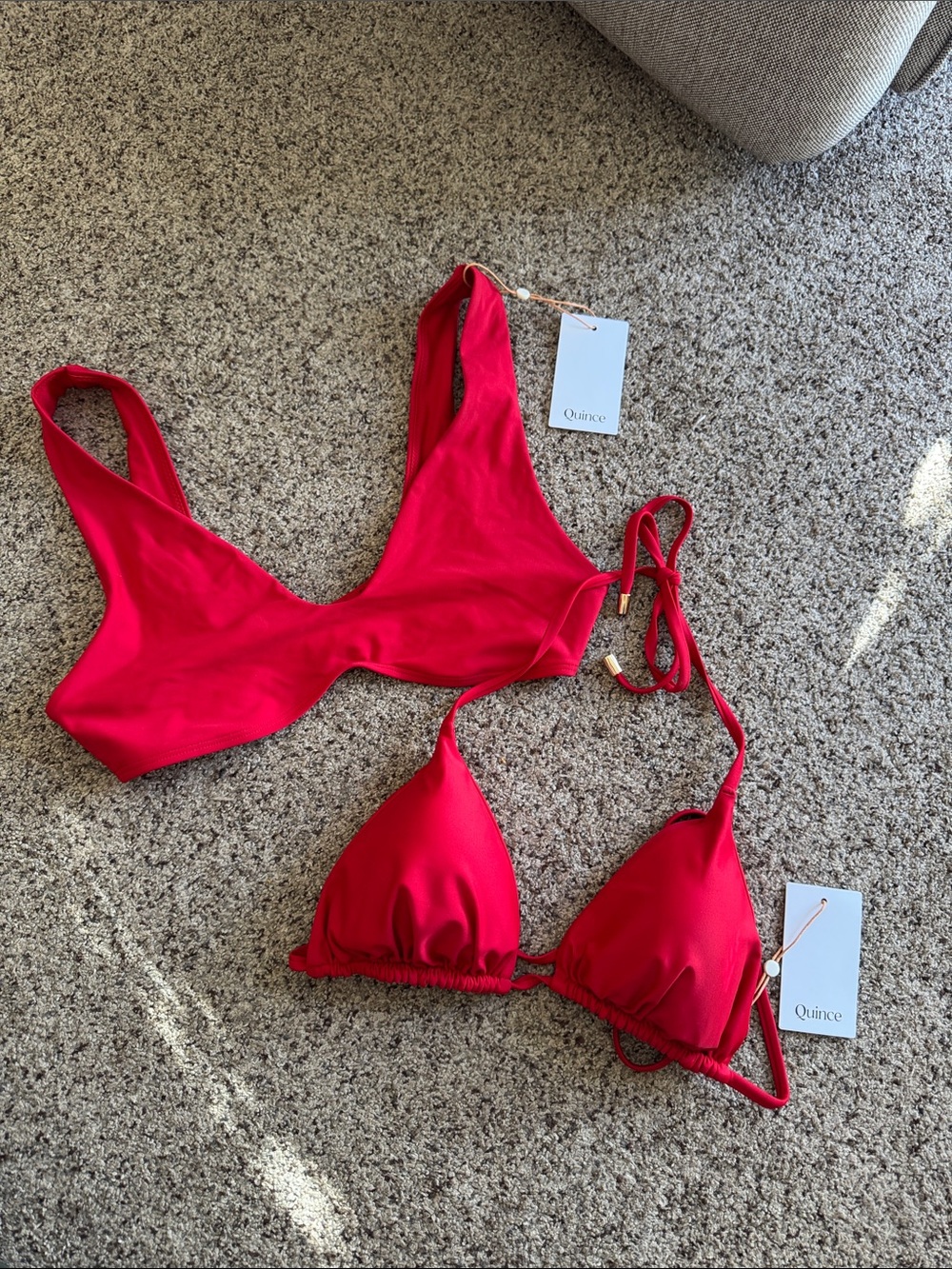 Quince Women's Bright Red Bikini Set - Triangle Top & Bralette